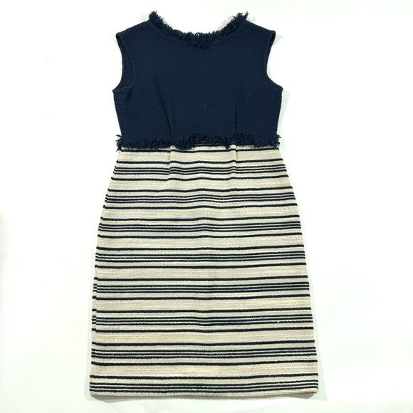 Vilagallo Navy Stripe Tweed Sheath Dress - Picture 1 of 7